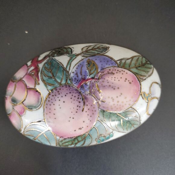 Toyo Enameled Ceramic Trinket Box 4.5" Floral Gold Gilt Japan - Picture 2 of 12